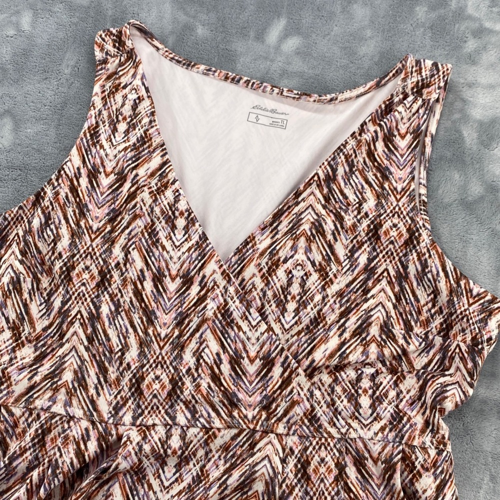 Eddie Bauer Womens Large Tall Travex Crossover Vneck Sleeveless Chevron Dress